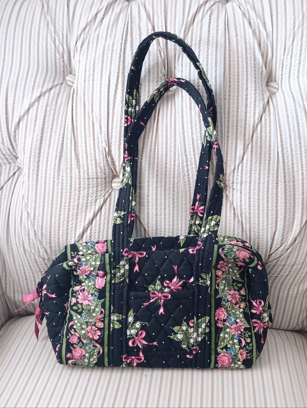 Quilted Floral Mini Tote Bag in Black and Pink